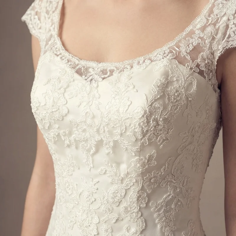 Lace Cap Sleeve Wedding Dress Under $100 - 3
