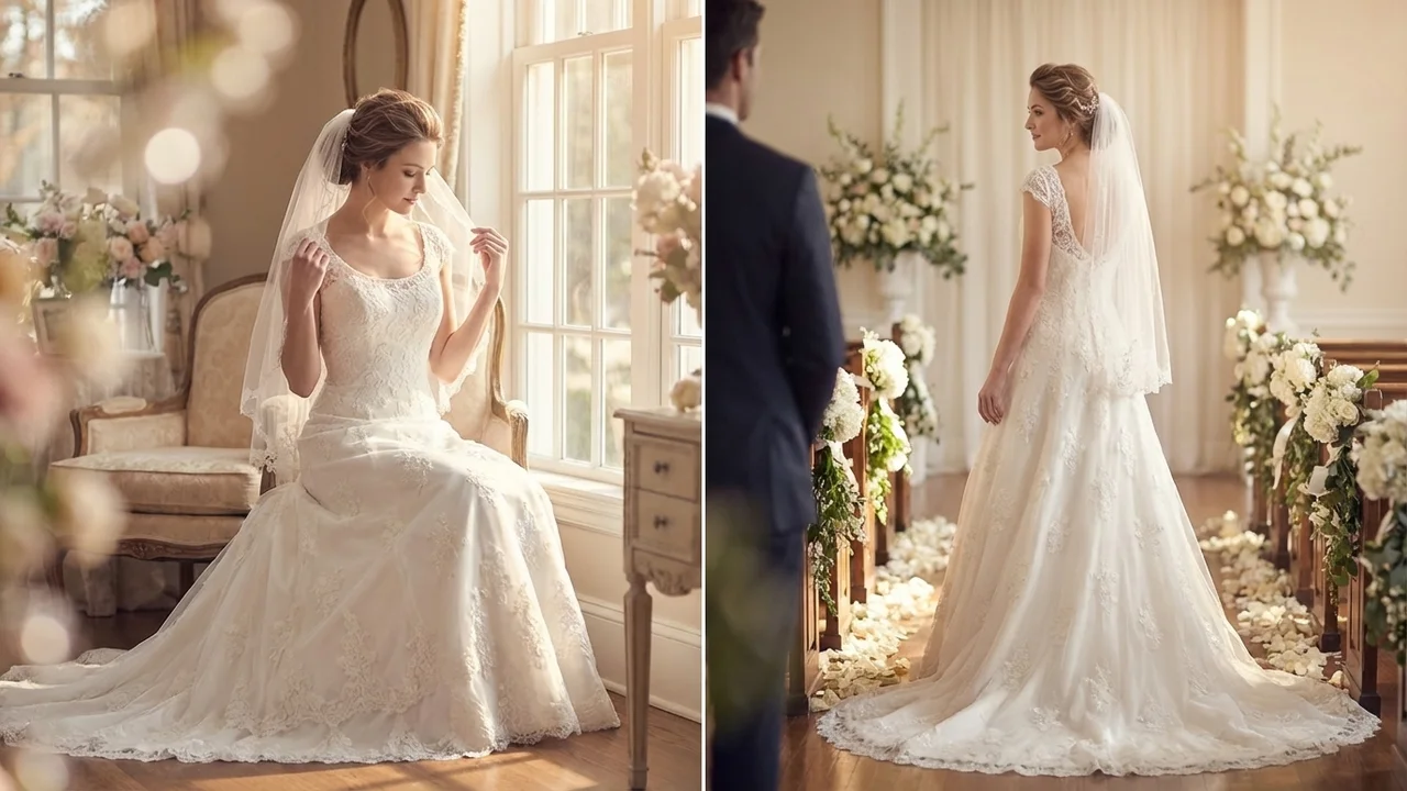Lace Cap Sleeve Wedding Dress Under $100 - 5