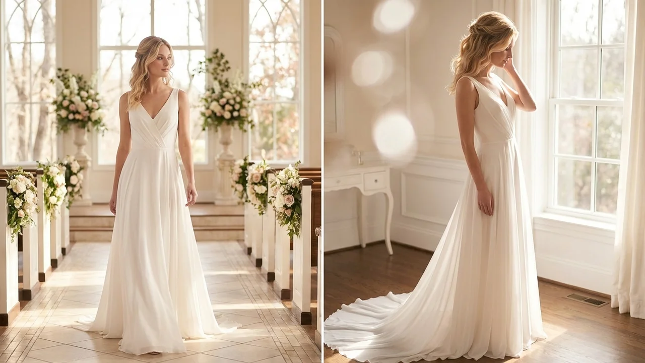 Robe de Mariée en Mousseline Col V à Moins de 200 € - 5