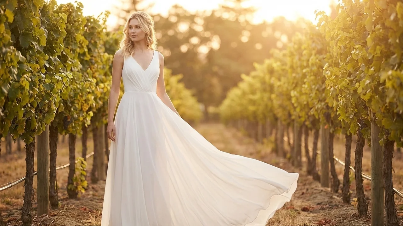 Robe de Mariée en Mousseline Col V à Moins de 200 € - 6