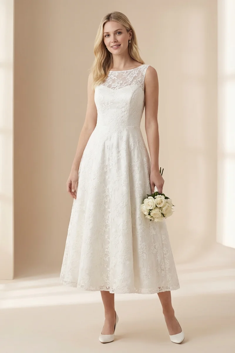 Spitzen-Brautkleid wadenlang unter 200 € - 1