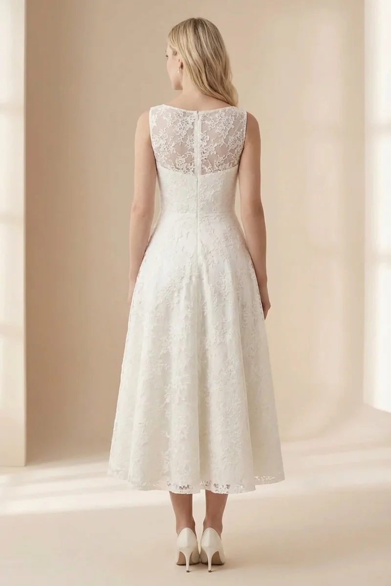 Lace Tea-Length Wedding Dress Under $200 - 2