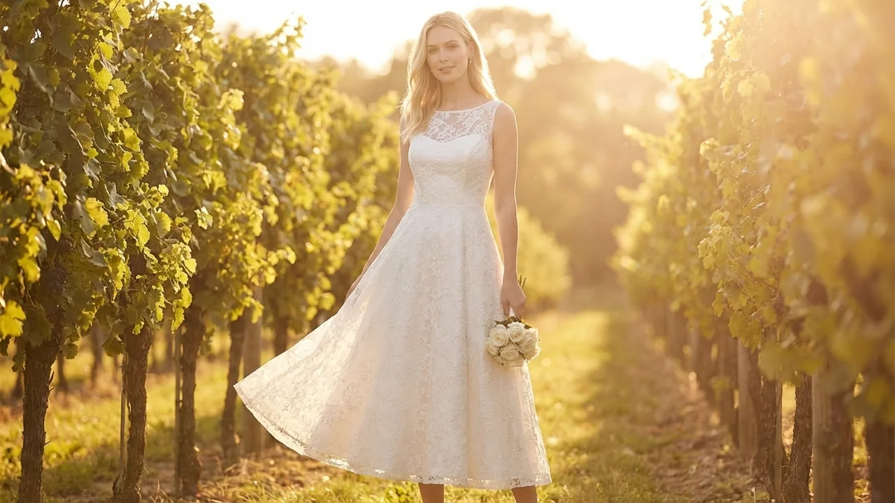 Lace Tea-Length Wedding Dress Under $200 - 6