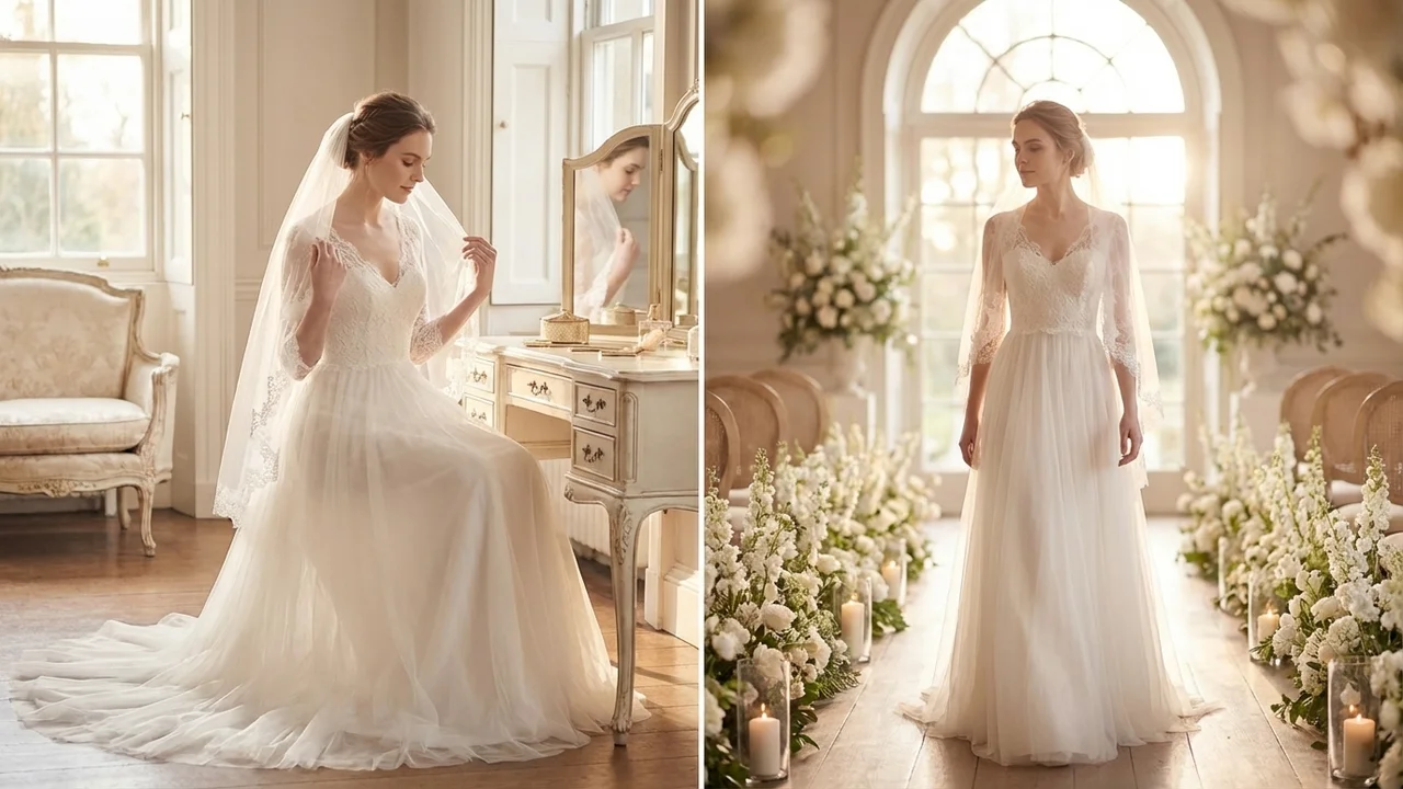 Fingertip Length Lace Trim Wedding Veil - 5