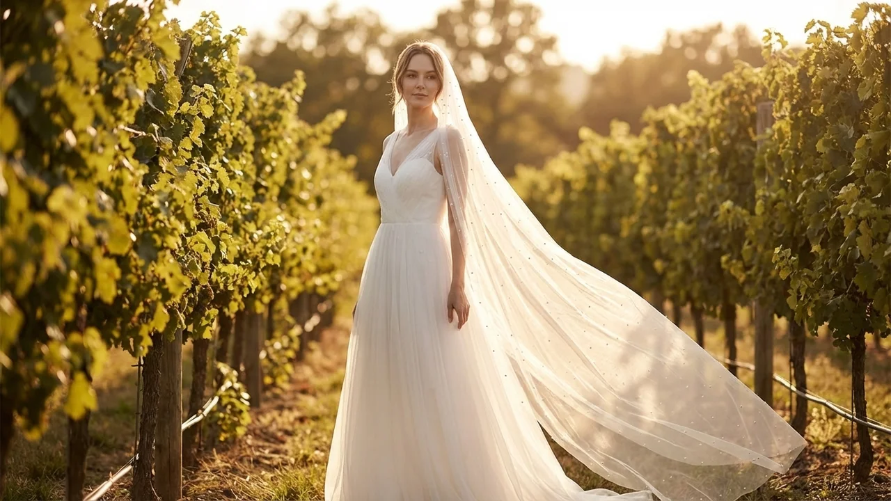 Pearl Beaded Chapel Length Wedding Veil - 6