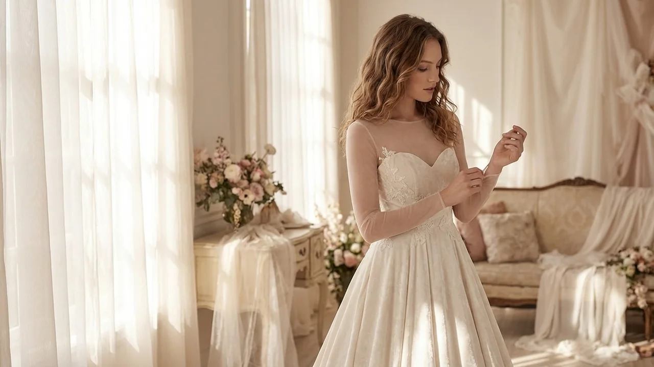 Isolde Samt-Ballkleid mit langen Ärmeln - 5