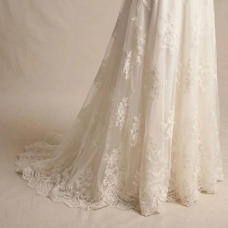 Marguerite Vintage Spitzen-Brautkleid mit Langen Ärmeln - 4