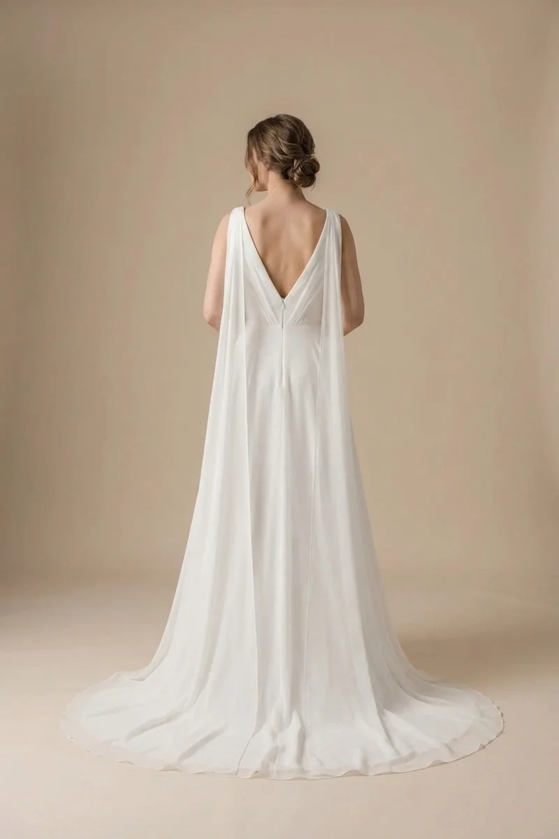 Flowing Chiffon V-Neck A-Line Wedding Dress - 2
