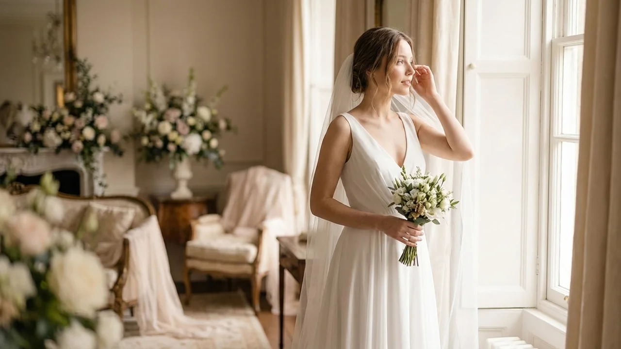 Flowing Chiffon V-Neck A-Line Wedding Dress - 5