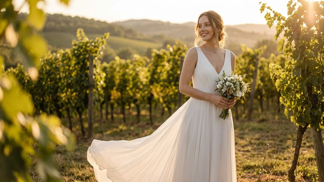 Flowing Chiffon V-Neck A-Line Wedding Dress - 6