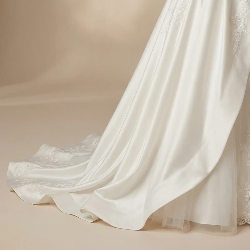 Klassisches Satin Off-Shoulder A-Linien-Hochzeitskleid - 4