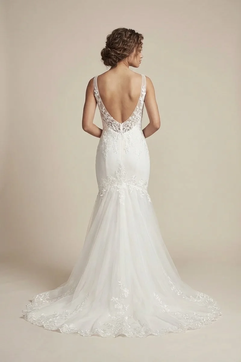 Celeste Appliqué Mermaid Wedding Dress - 2
