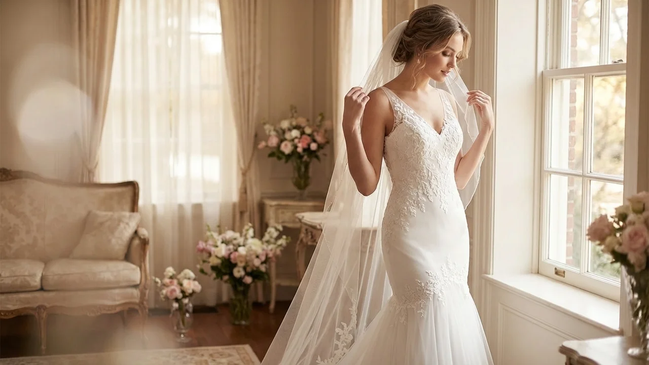 Celeste Appliqué Mermaid Wedding Dress - 5