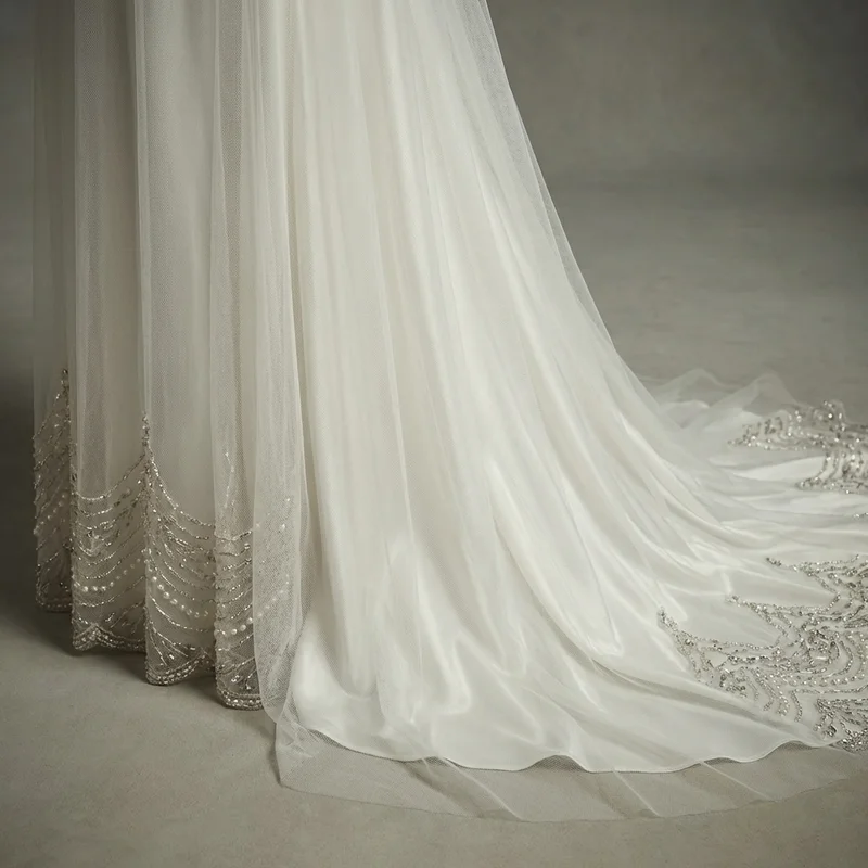 Beaded V-Neck Sheath Wedding Gown - 4