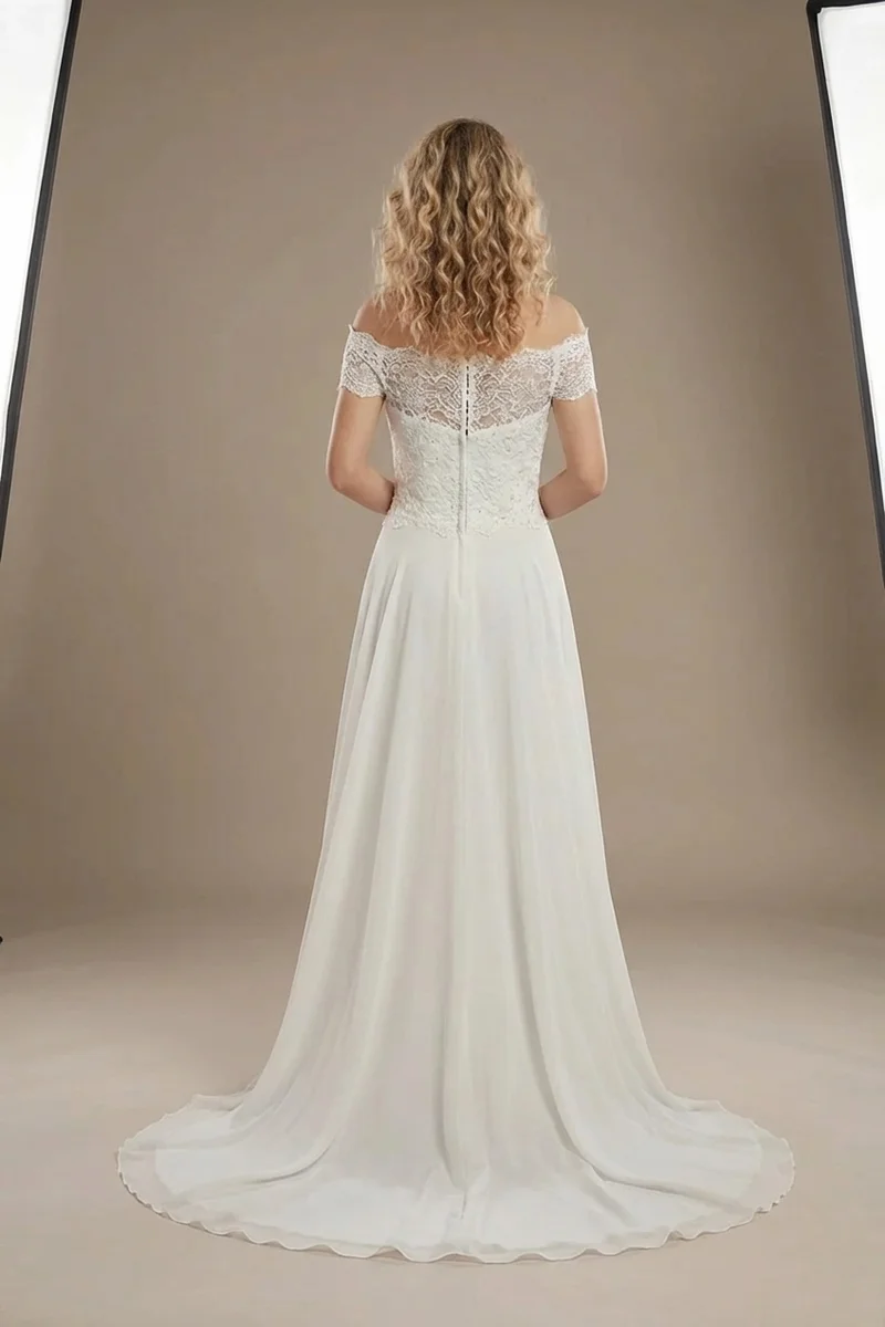 Off-Shoulder Beaded A-Line Wedding Dress - 2