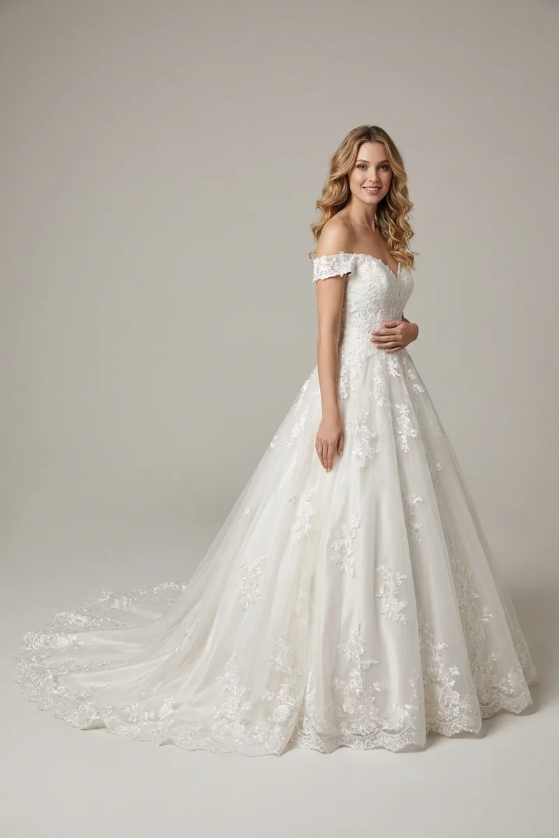 Vivienne Lace Ball Gown Wedding Dress - 1