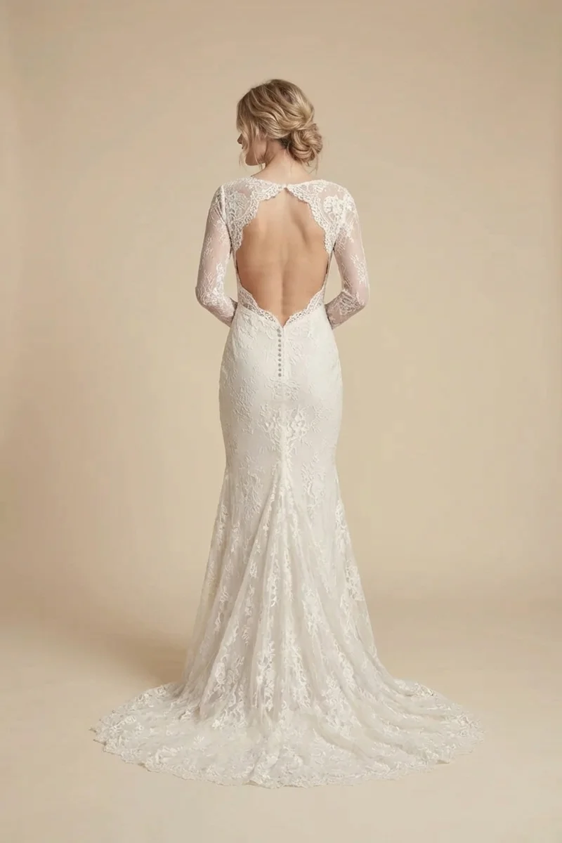 Daphne Backless Lace Mermaid Wedding Dress - 2