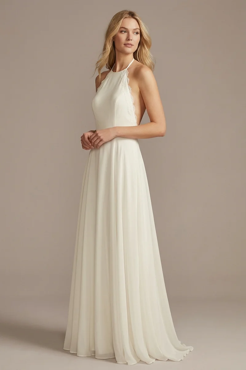 Freya Backless Chiffon Beach Wedding Dress - 1