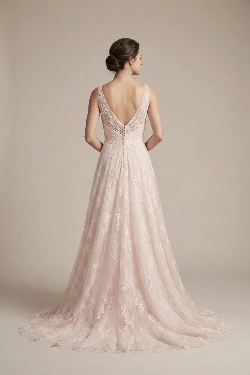 Valentina Blush A-Line Lace Wedding Dress - 2