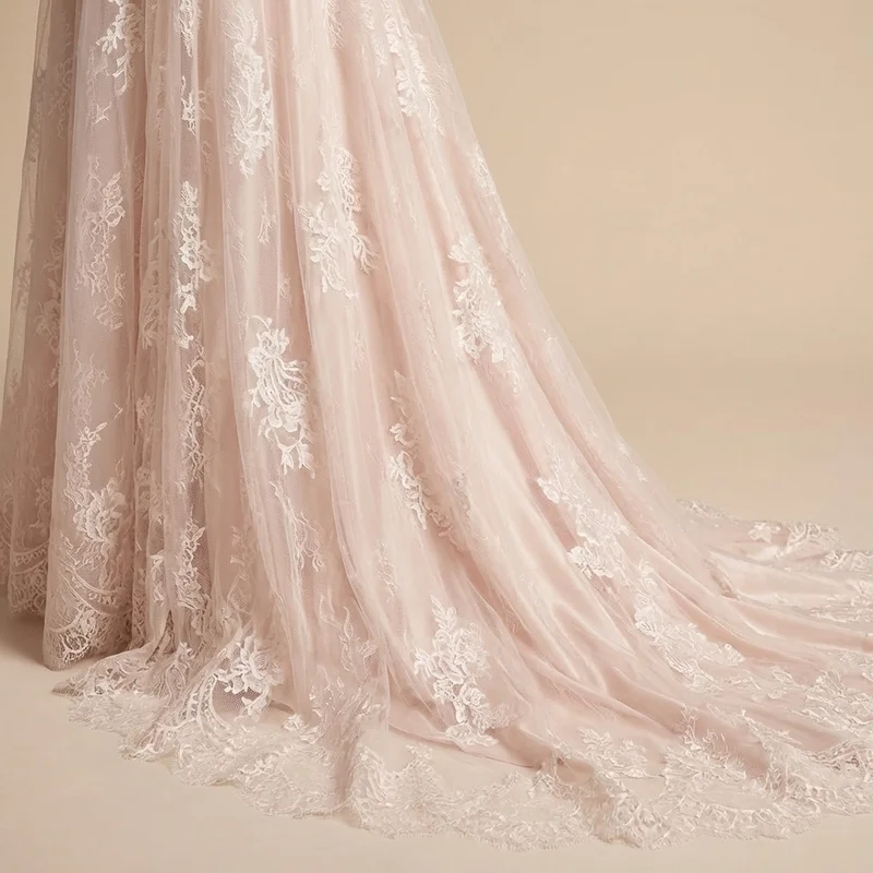 Valentina Blush A-Line Lace Wedding Dress - 4