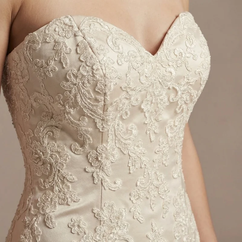 Robe de Mariée Sirène en Dentelle Champagne - 3