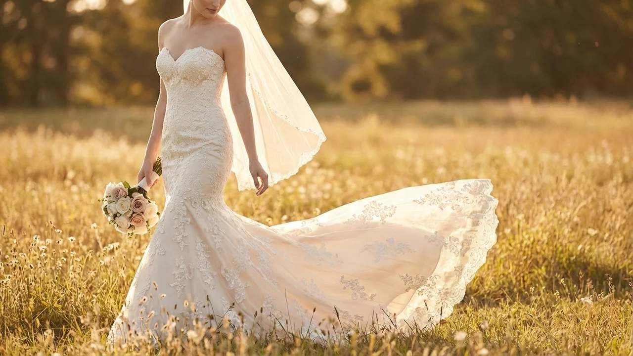 Robe de Mariée Sirène en Dentelle Champagne - 6