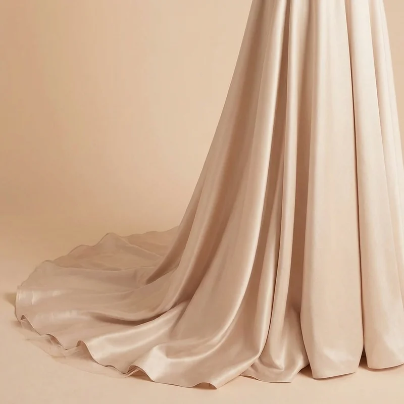 Champagne Satin A-Line Bridal Dress with Off-Shoulder Straps - 4