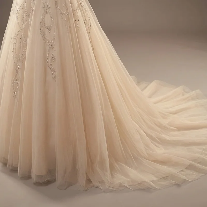 Robe de Mariée Princesse en Tulle Champagne avec Cristaux - 4