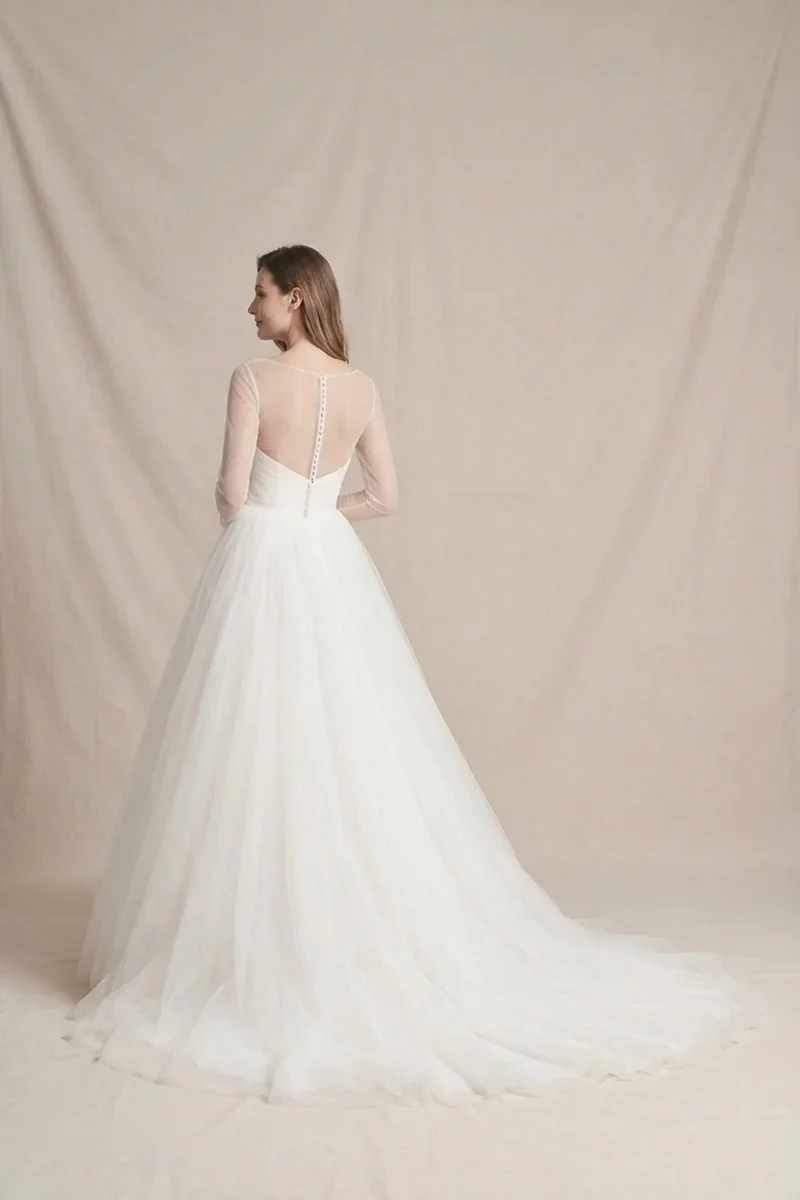 Tulle Ball Gown with Illusion Sleeves - 2