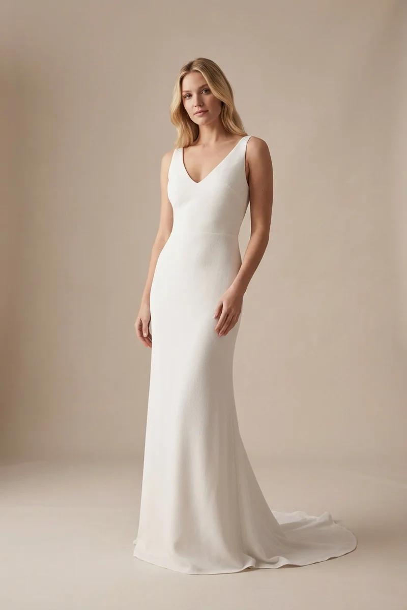 Sleek Column Crepe Wedding Gown - 1