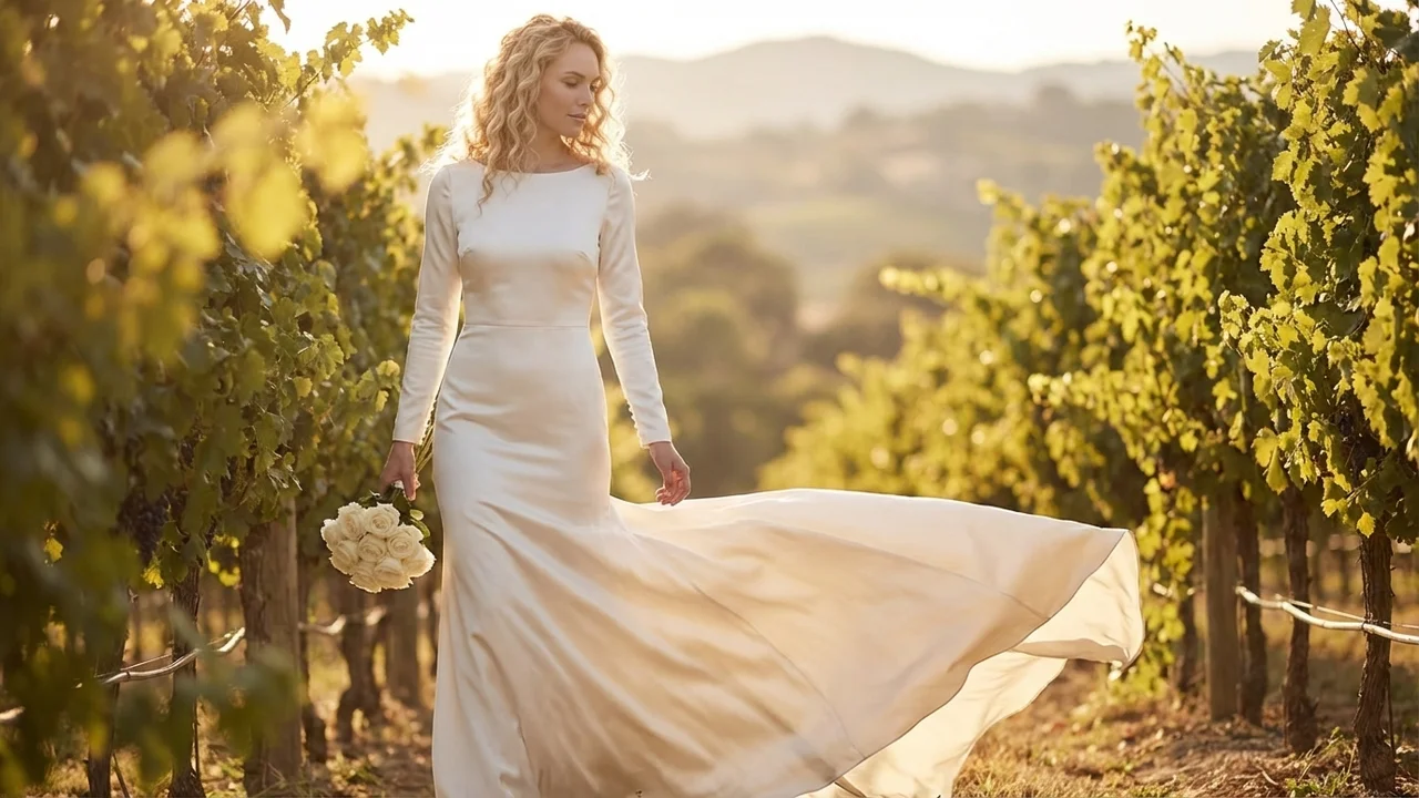 Élégante Robe de Mariée Fourreau en Satin à Encolure Bateau - 6