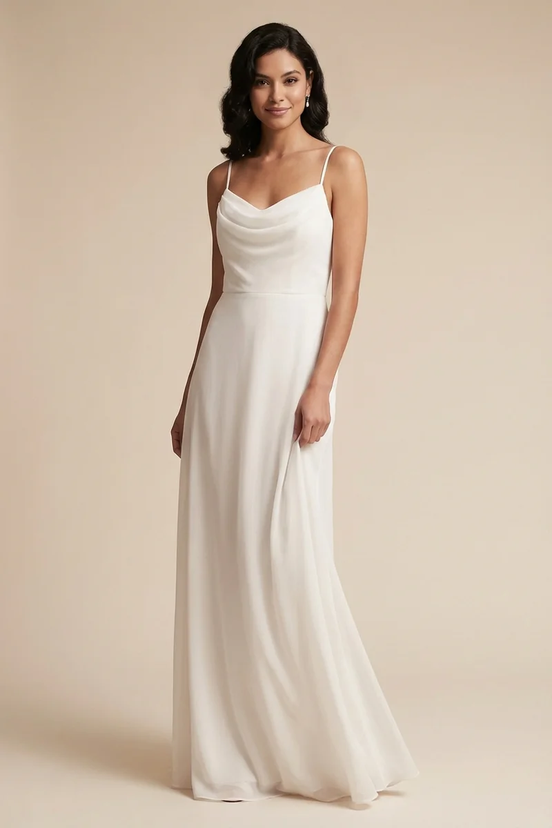 Minimalist Column Chiffon Wedding Dress with Spaghetti Straps - 1
