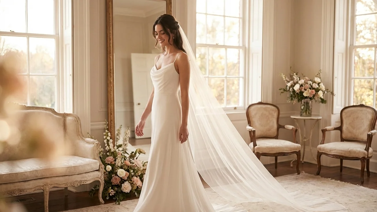 Minimalist Column Chiffon Wedding Dress with Spaghetti Straps - 5