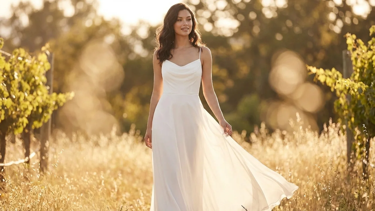 Minimalist Column Chiffon Wedding Dress with Spaghetti Straps - 6