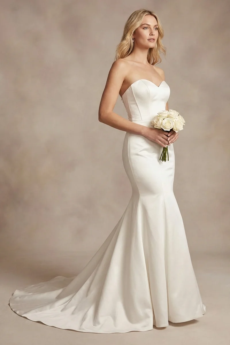 Anastasia Robe de Mariée Sirène en Satin à Dos Corset - 1