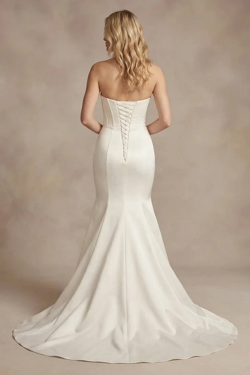 Anastasia Satin Corset Back Mermaid Wedding Dress - 2