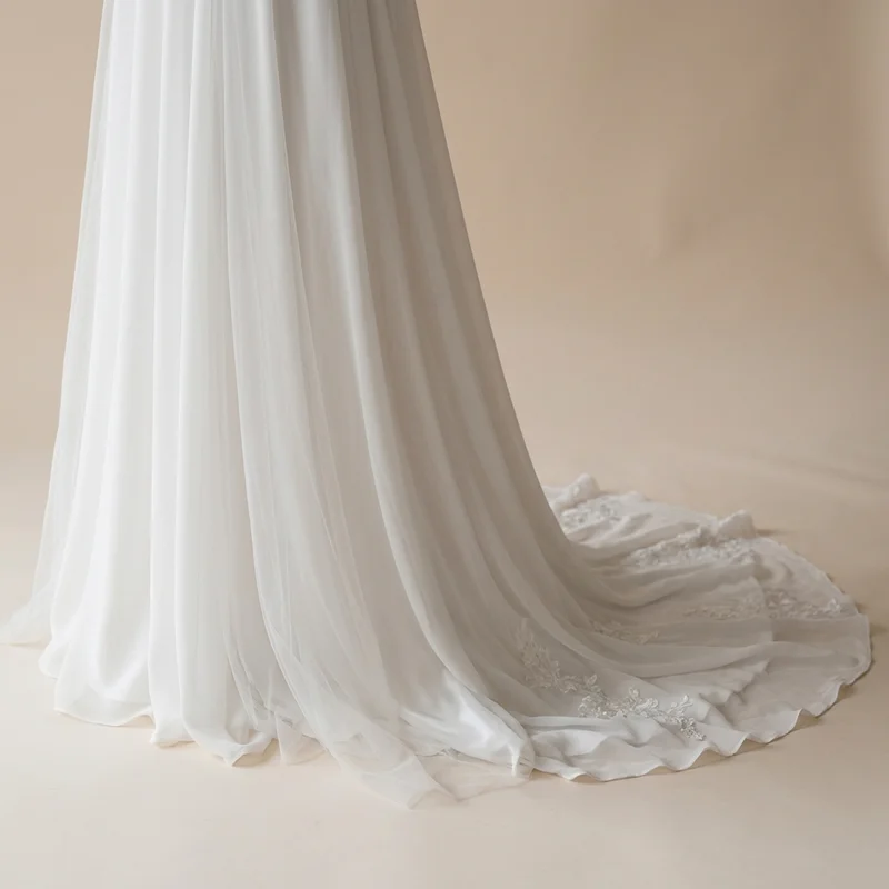 Cowl Neck Chiffon Beach Wedding Dress with Open Back - 4