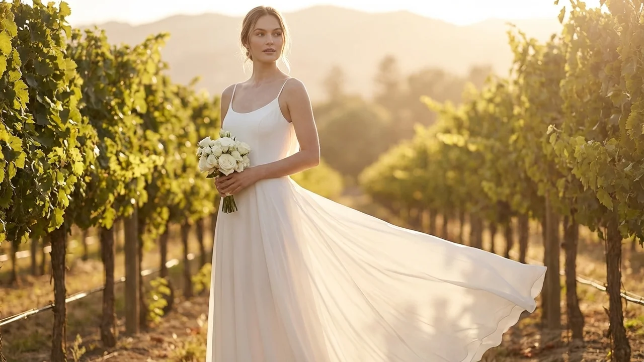 Cowl Back Chiffon Wedding Dress with Delicate Straps - 6