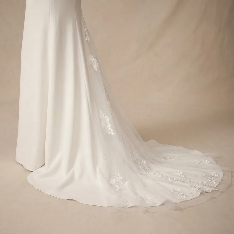 Cowl Back Crepe Wedding Dress with Low Back Detail - 4