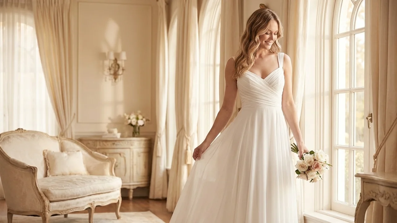 Breezy Chiffon Destination Wedding Dress - 5