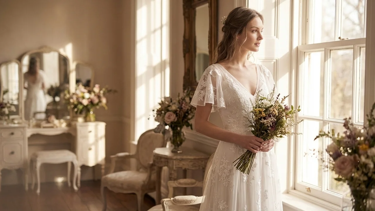 Flowy Lace Boho Destination Wedding Dress - 5