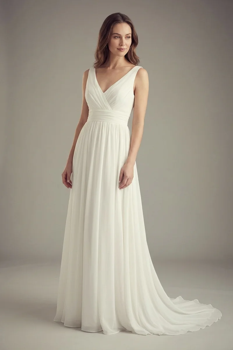Genevieve Chiffon Empire Waist Wedding Dress - 1