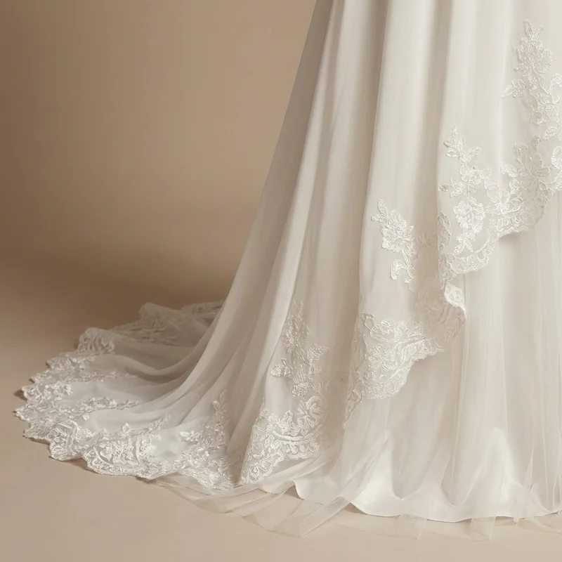 Chiffon Flutter Sleeve Garden Wedding Dress with Lace Bodice - 4