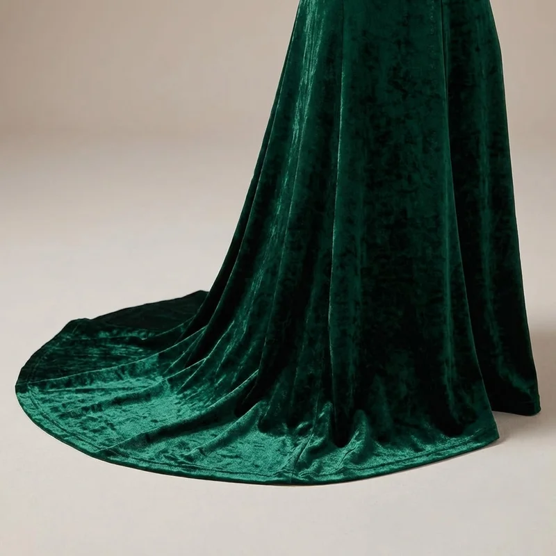 Robe de Mariée Vert Émeraude en Velours à Manches Longues - 4