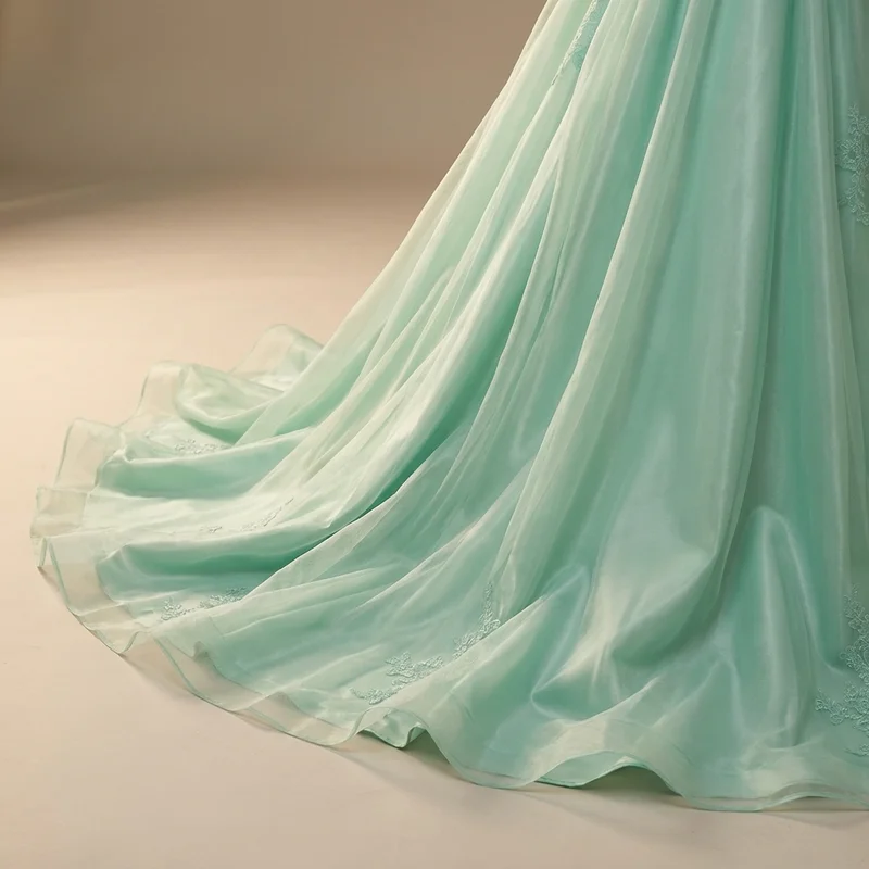 Robe de Mariée Vert Menthe en Organza Style Princesse avec Mancherons - 4