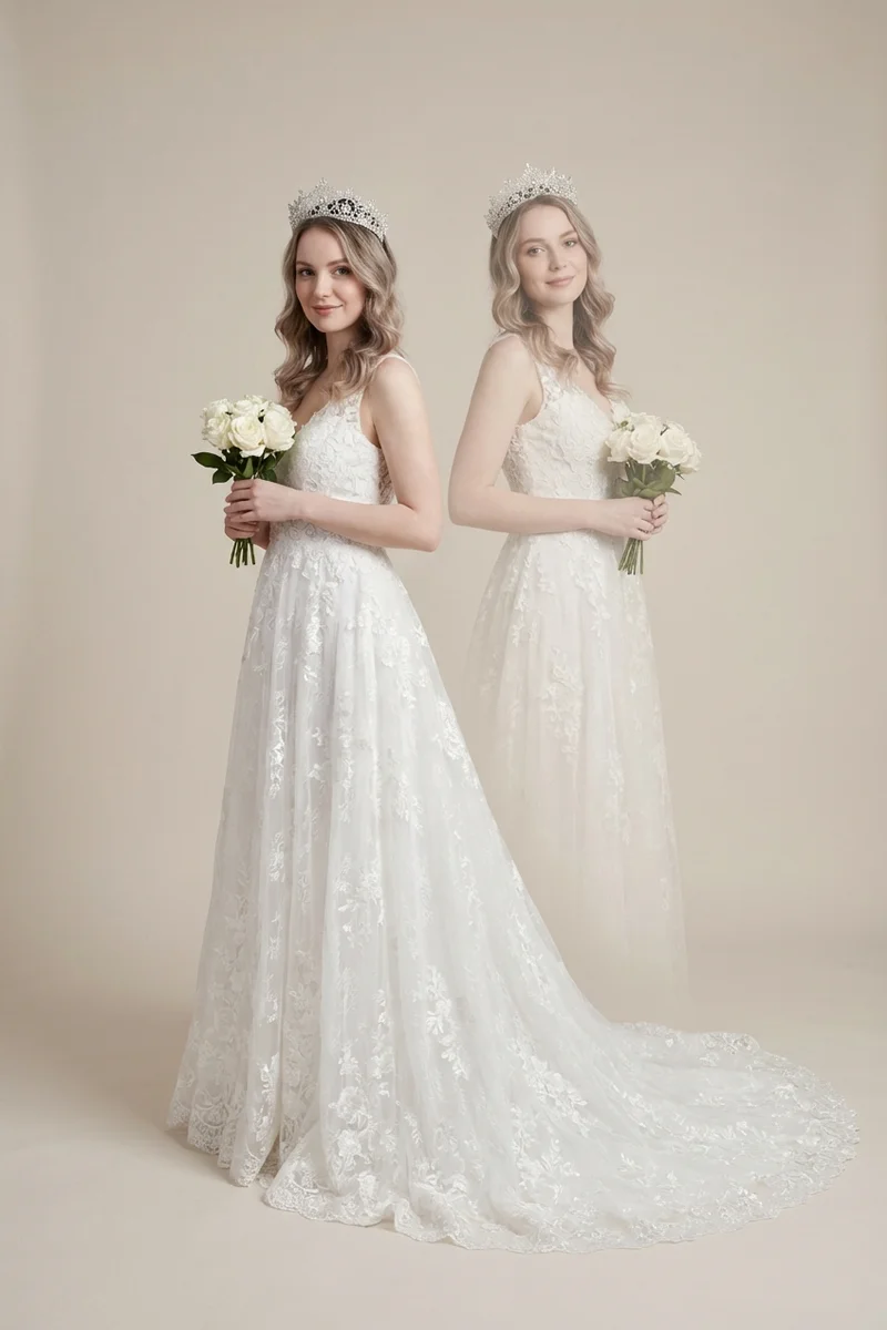 Blütenspitze Brautkrone mit Kristallverzierungen - 1