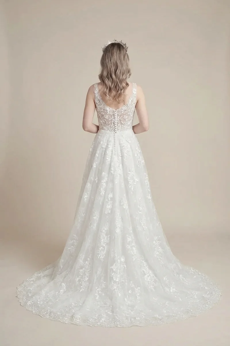 Floral Lace Bridal Crown with Crystal Embellishments - 2