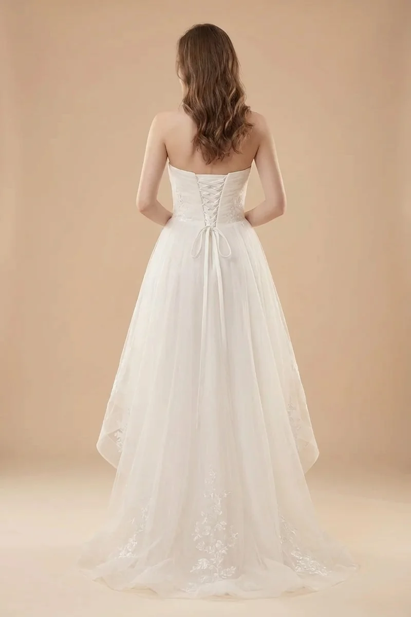 High Low Tulle Wedding Dress with Sweetheart Neckline - 2