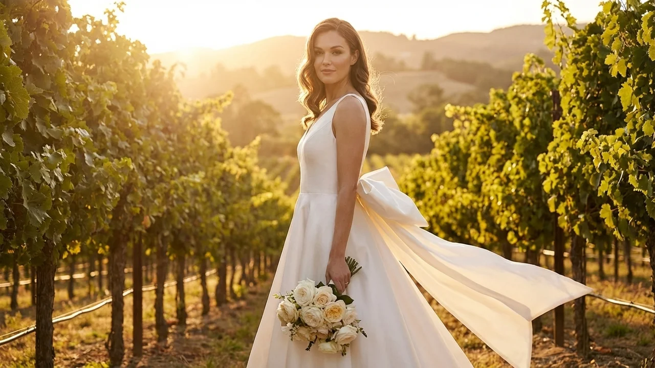 Robe de Mariée Courte Devant Longue Derrière en Satin avec Grand Nœud dans le Dos - 6