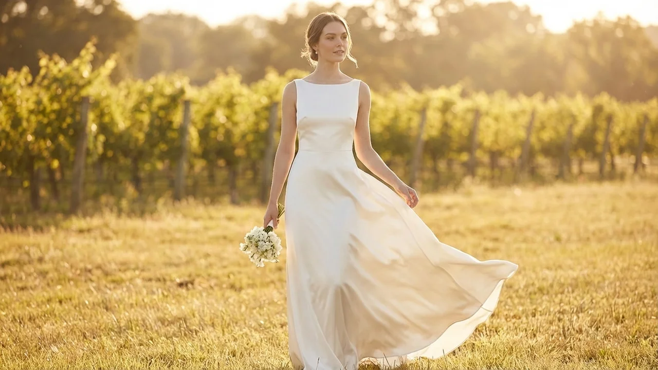 Aurora Ivory Satin-Etui-Brautkleid - 6